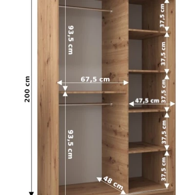 Schrank mit Spiegeln VIVIEN – Breite 120 cm, Eiche Artisan / Schwarz