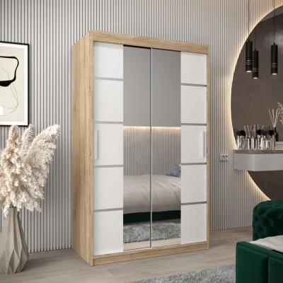 Schrank mit Spiegeln VIVIEN – Breite 120 cm, Eiche Sonoma / Weiß