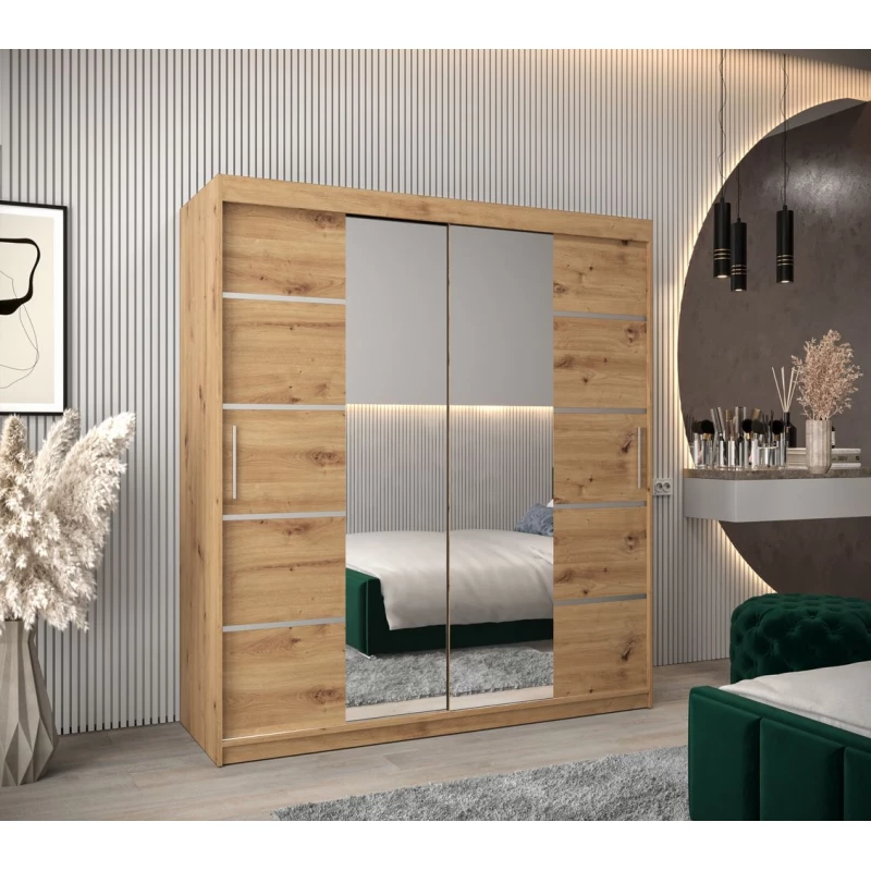 Schrank mit Spiegeln VIVIEN – Breite 180 cm, Eiche Artisan