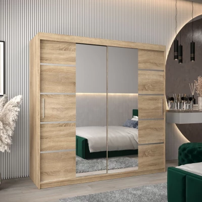 Schrank mit Spiegeln VIVIEN – Breite 200 cm, Eiche Sonoma