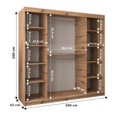 Schrank mit Spiegeln VIVIEN – Breite 200 cm, Eiche Sonoma