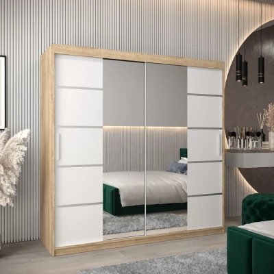 Schrank mit Spiegeln VIVIEN – Breite 200 cm, Eiche Sonoma / Weiß