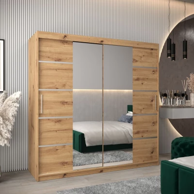 Schrank mit Spiegeln VIVIEN – Breite 200 cm, Eiche Artisan