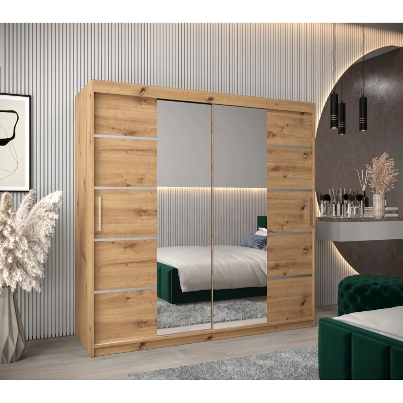 Schrank mit Spiegeln VIVIEN – Breite 200 cm, Eiche Artisan