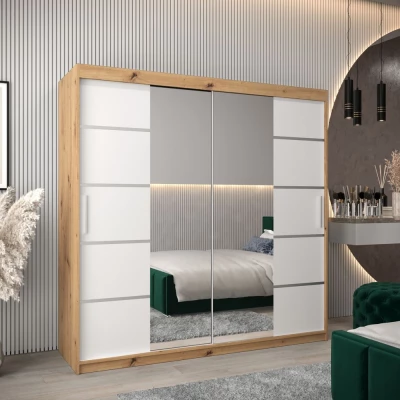 Schrank mit Spiegeln VIVIEN – Breite 200 cm, Eiche Artisan / Weiß