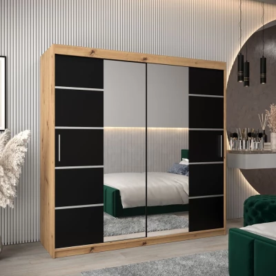 Schrank mit Spiegeln VIVIEN – Breite 200 cm, Eiche Artisan / Schwarz