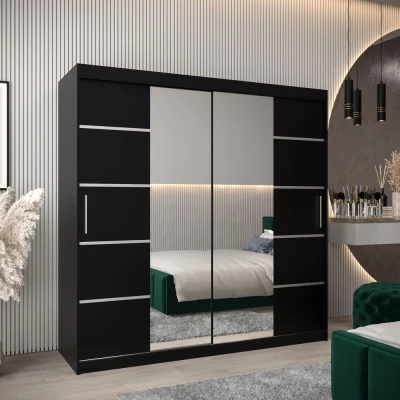 Schrank mit Spiegeln VIVIEN – Breite 200 cm, Schwarz