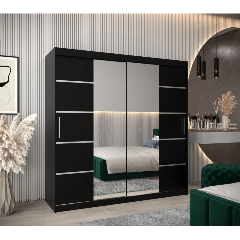 Schrank mit Spiegeln VIVIEN – Breite 200 cm, Schwarz