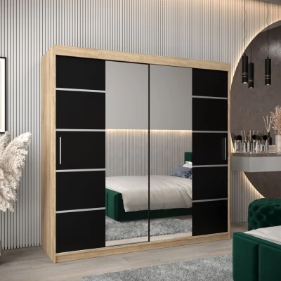 Schrank mit Spiegeln VIVIEN – Breite 200 cm, Eiche Sonoma / Schwarz