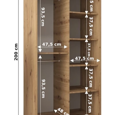 Kleiderschrank mit Spiegel VIVI – Breite 100 cm, Eiche artisan / schwarz