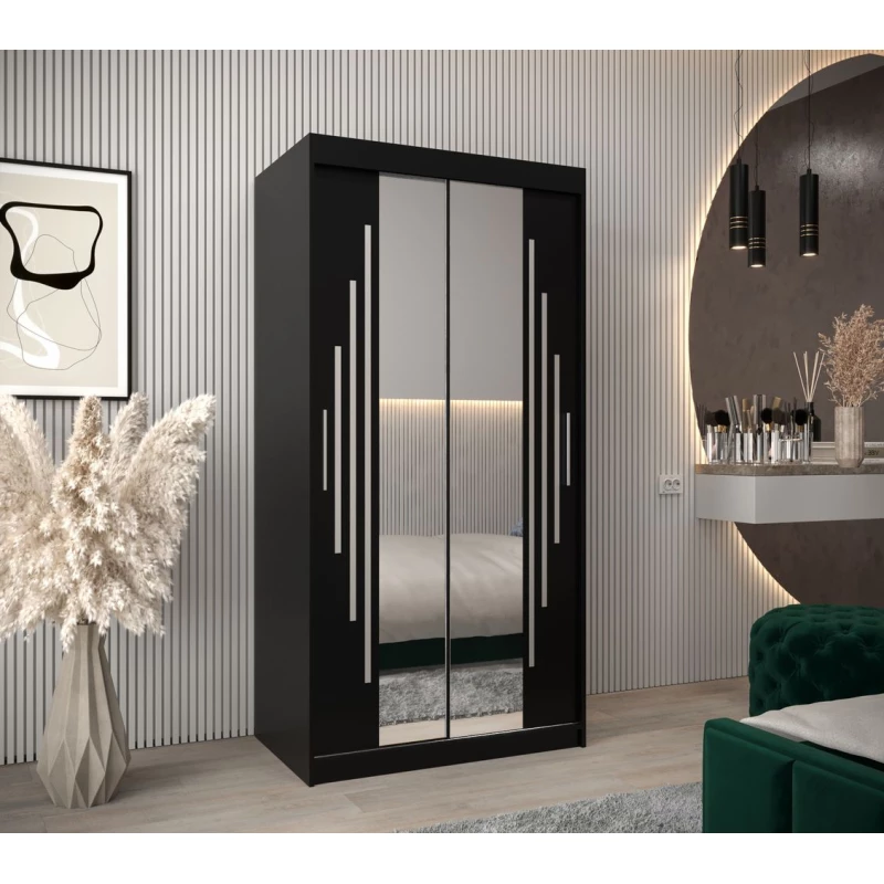 Kleiderschrank mit Spiegel VIVI – Breite 100 cm, schwarz