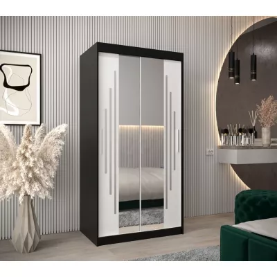 Kleiderschrank mit Spiegel VIVI – Breite 100 cm, schwarz / weiß