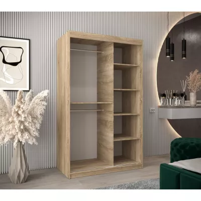 Kleiderschrank mit Spiegel KIRA – Breite 120 cm, Eiche sonoma / weiß