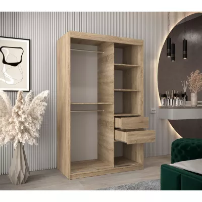 Kleiderschrank mit Spiegel KIRA – Breite 120 cm, Eiche sonoma / weiß