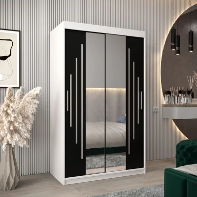 Kleiderschrank mit Spiegel KIRA – Breite 120 cm, weiß / schwarz