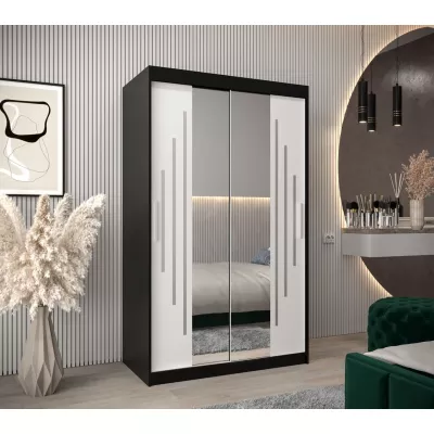 Kleiderschrank mit Spiegel KIRA – Breite 120 cm, schwarz / weiß