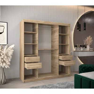 Kleiderschrank mit Spiegel EWELINA – Breite 180 cm, Eiche sonoma