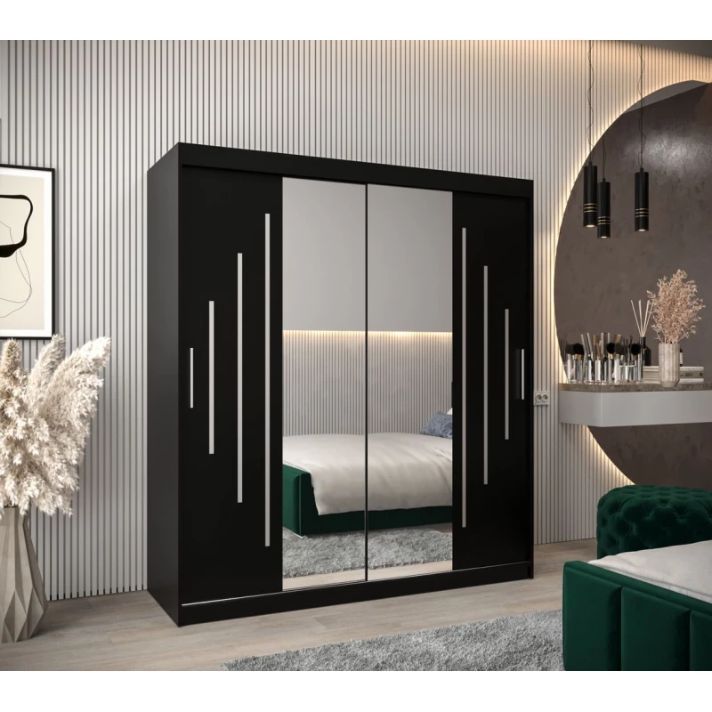 Kleiderschrank mit Spiegel EWELINA – Breite 180 cm, schwarz