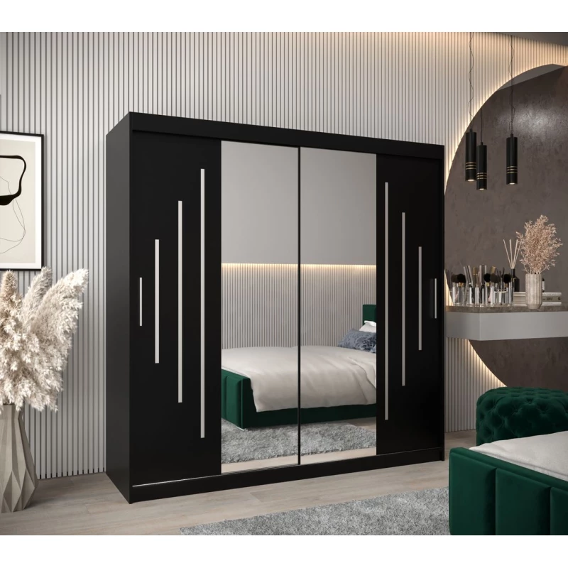 Kleiderschrank mit Spiegel SOFIA – Breite 200 cm, schwarz