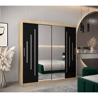 Kleiderschrank mit Spiegel SOFIA – Breite 200 cm, Eiche sonoma / schwarz