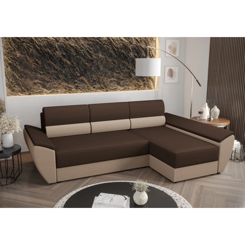 Eckcouchgarnitur für den täglichen Schlaf OPHELIA – Braun/Beige