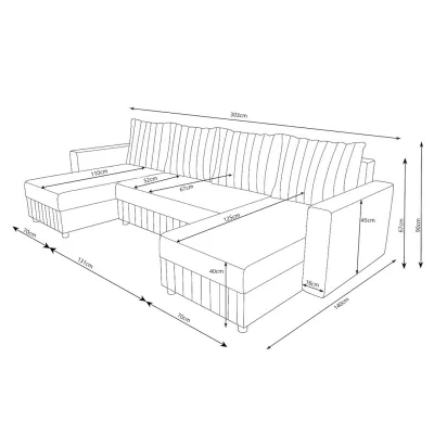 U-förmige Couchgarnitur EDITH – Schwarz