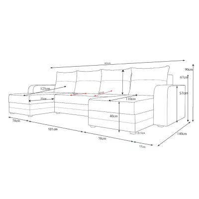 U-förmige Couchgarnitur CHIARA – Schwarz/Grau