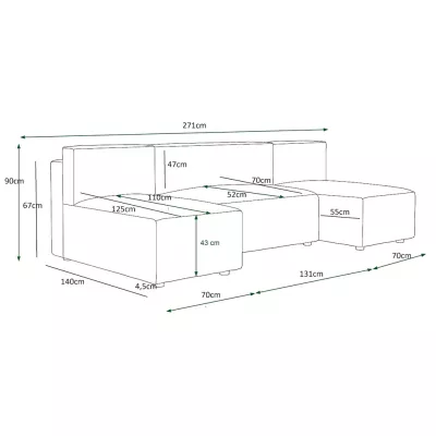 Praktische U-Form Couchgarnitur RADANA – schwarz