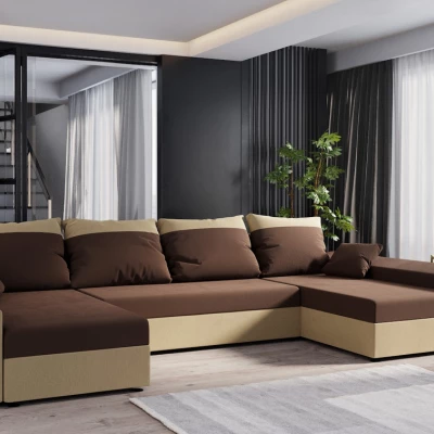 U-förmige Couchgarnitur PARI – Dunkelbraun/Beige