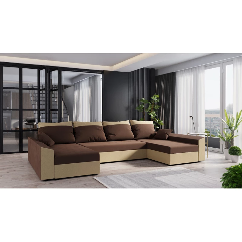 U-förmige Couchgarnitur PARI – Dunkelbraun/Beige