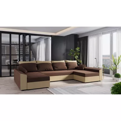 U-förmige Couchgarnitur PARI – Dunkelbraun/Beige