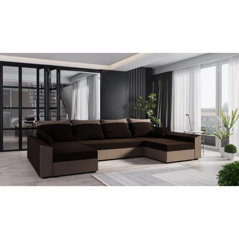 U-förmige Schlaf Couchgarnitur PARI – Braun/Beige