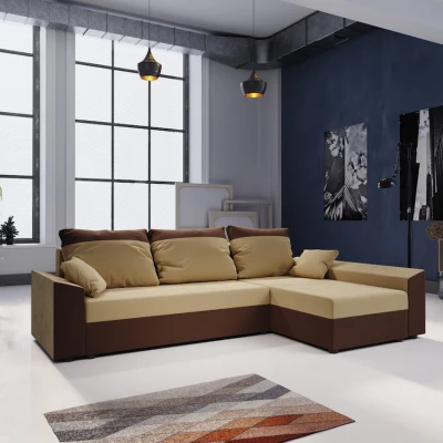 Ausziehbares Ecksofa PARI – Beige/Dunkelbraun