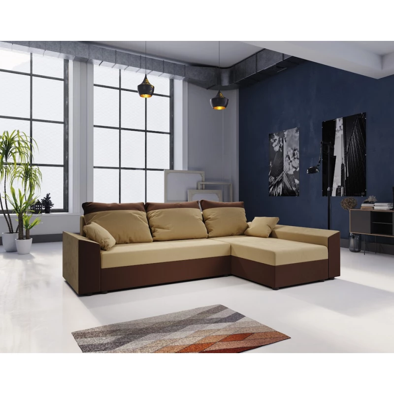 Ausziehbares Ecksofa PARI – Beige/Dunkelbraun