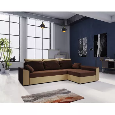 Ausziehbares Ecksofa PARI – Dunkelbraun/Beige