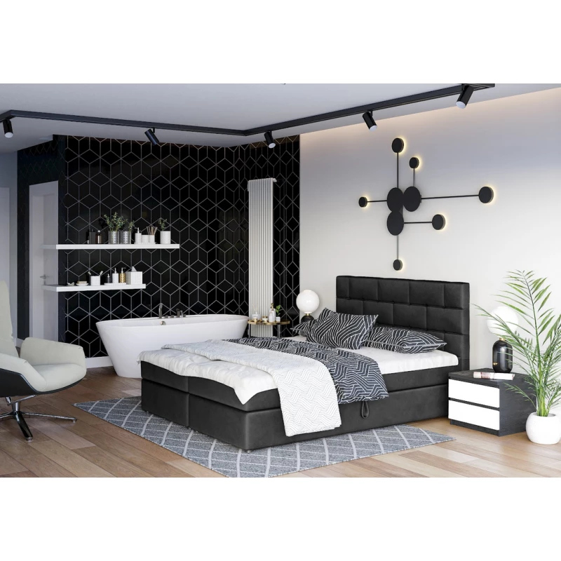 Boxspringbett mit Stauraum WALLY – 200x200, Schwarz