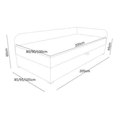 Polstereinzelbett VALESKA COMFORT – 90x200, rechts, rot / schwarz