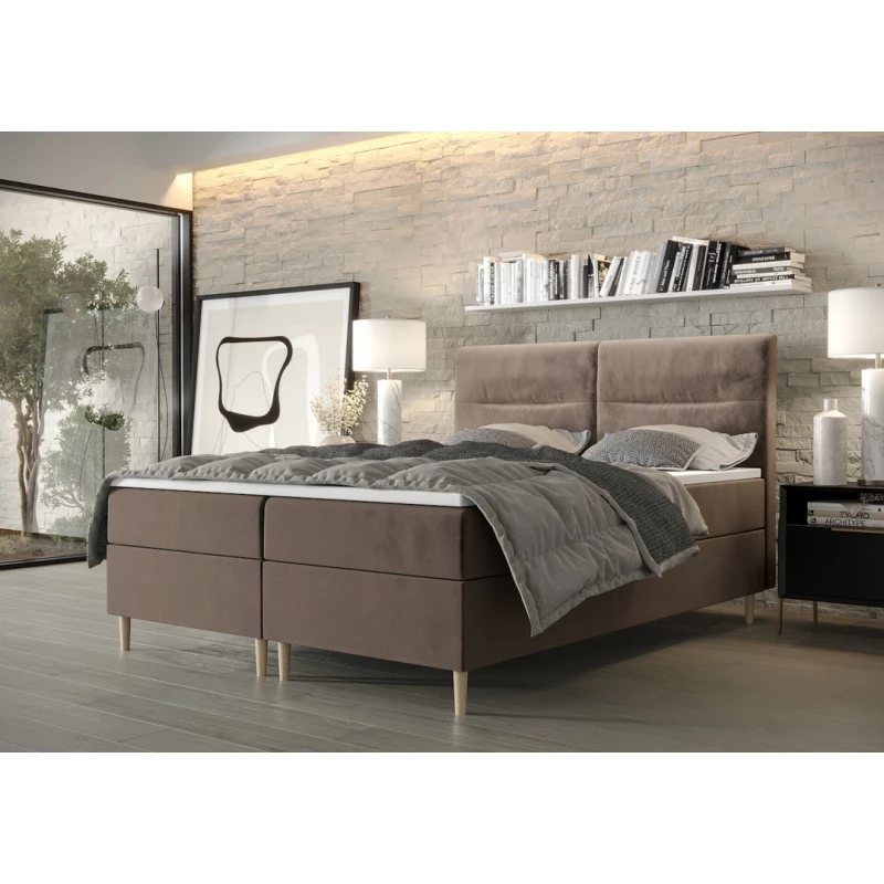 Boxspringbett mit Stauraum HENNI – 200x200, Milchschokolade