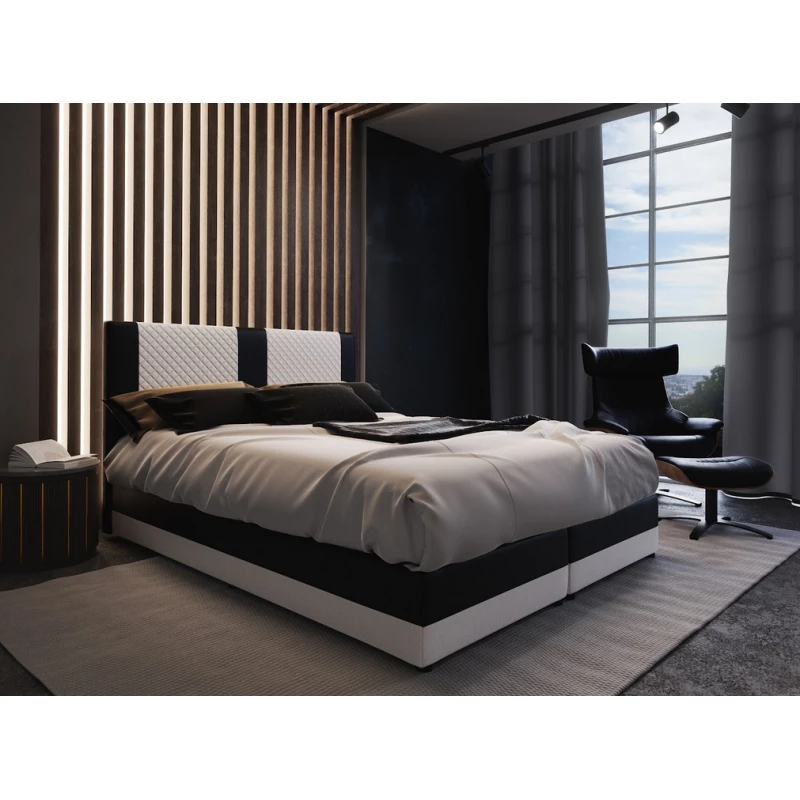 Boxspringbett mit Stauraum PIERROT – 180x200, Weiß / Schwarz