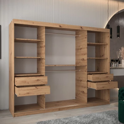 Kleiderschrank mit Spiegel ANNA – Breite 250 cm, Eiche artisan