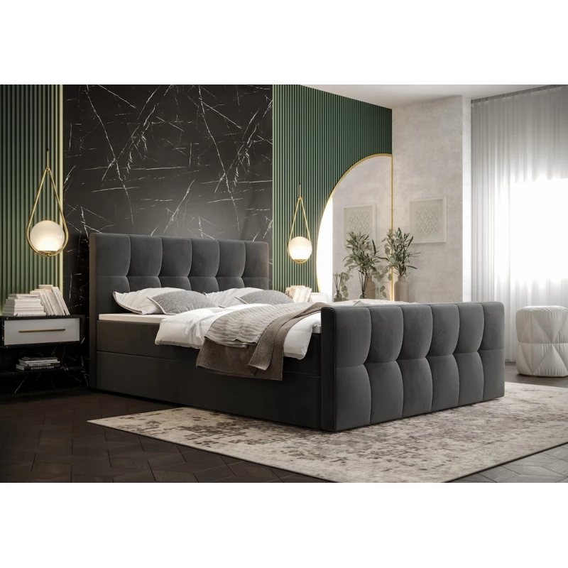 Boxspringbett mit Stauraum ELIONE COMFORT – 200x200, Asche