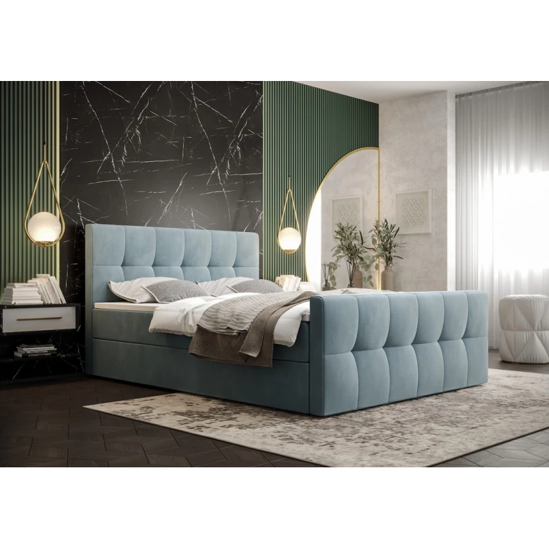 Boxspringbett mit Stauraum ELIONE COMFORT – 200x200, Graublau