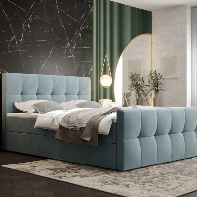 Boxspringbett mit Stauraum ELIONE – 200x200, Graublau