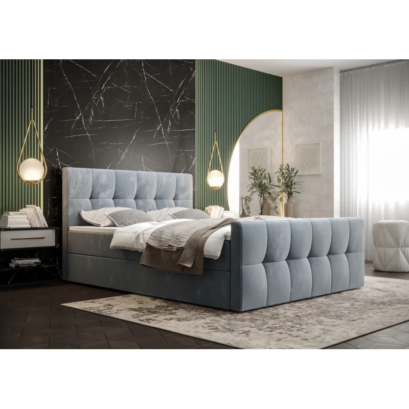 Boxspringbett mit Stauraum ELIONE COMFORT – 200x200, Blau