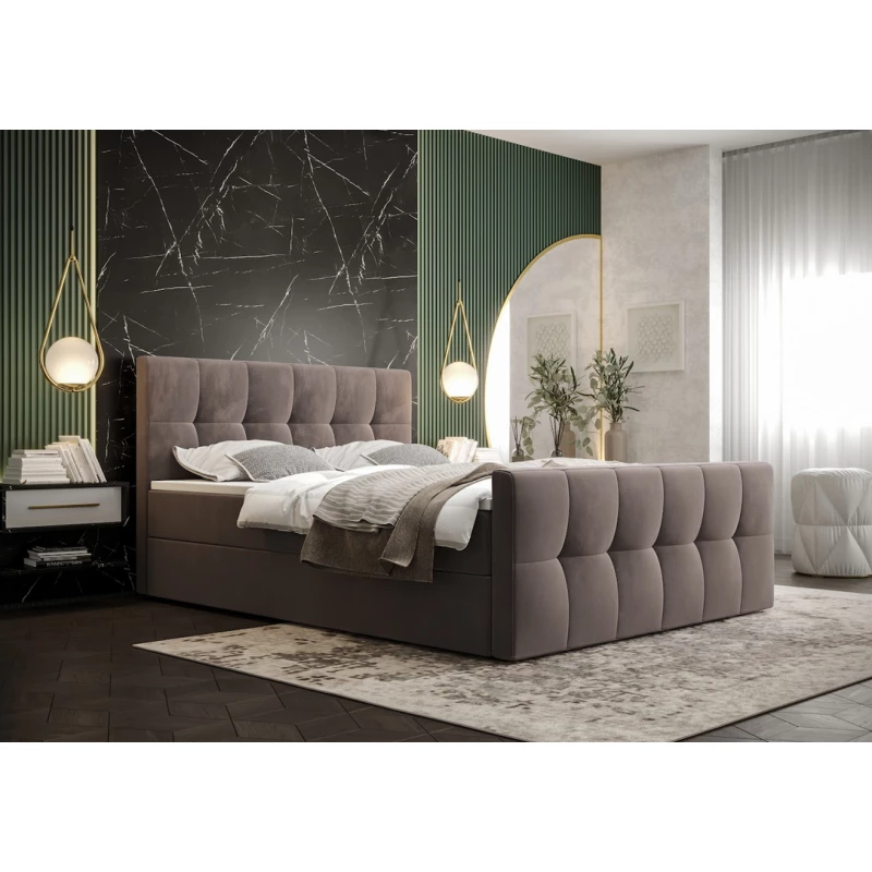 Boxspringbett mit Stauraum ELIONE – 200x200, Milchschokolade