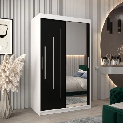 Kleiderschrank mit Spiegel MILADA – Breite 120 cm, weiß / schwarz