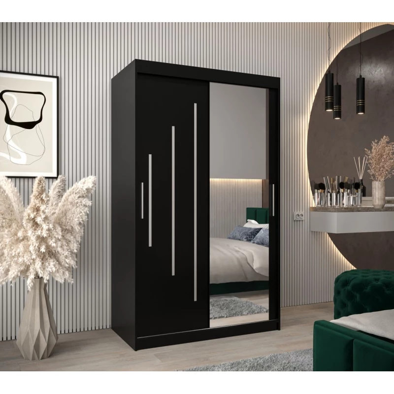 Kleiderschrank mit Spiegel MILADA – Breite 120 cm, schwarz