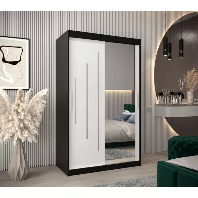 Kleiderschrank mit Spiegel MILADA – Breite 120 cm, schwarz / weiß