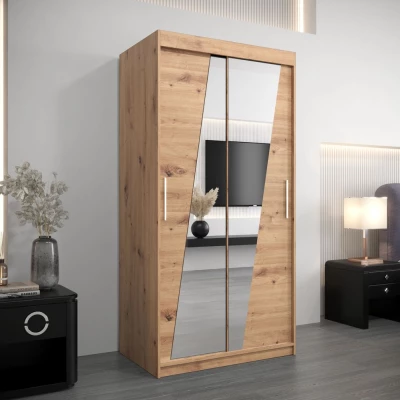 Kleiderschrank mit Spiegeln ERIKA – Breite 100 cm, Eiche artisan