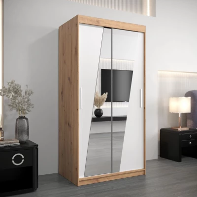 Kleiderschrank mit Spiegeln ERIKA – Breite 100 cm, Eiche artisan / weiß